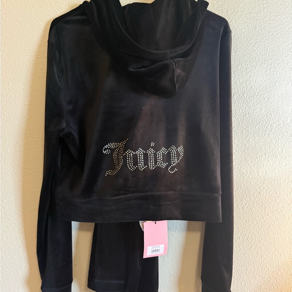 Juicy Couture Black Velour Jacket with Rhinestone Logo Matching Set